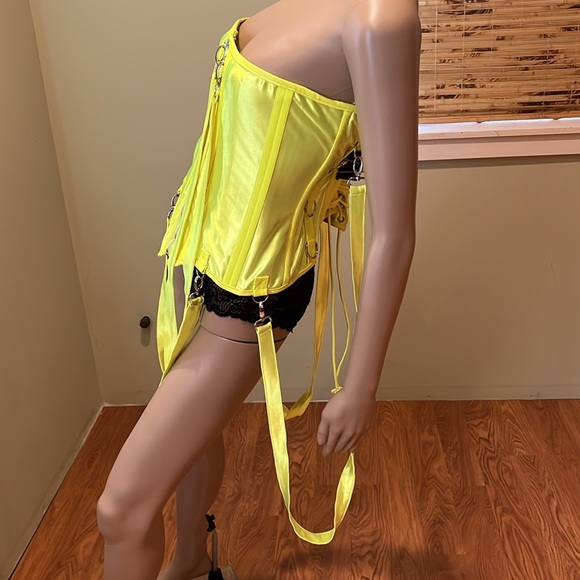 Akira Neon Yellow Corset Top with Straps Zipper Front And Lace-up Back Size 1X - Picture 3 of 10